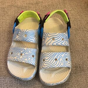 CROCS Kids Sandals with Blue and White Swirl